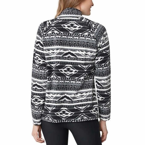 Eddie Bauer | Black and White Geometric Patterned Fleece Quarter Zip Pullover - Picture 2 of 7